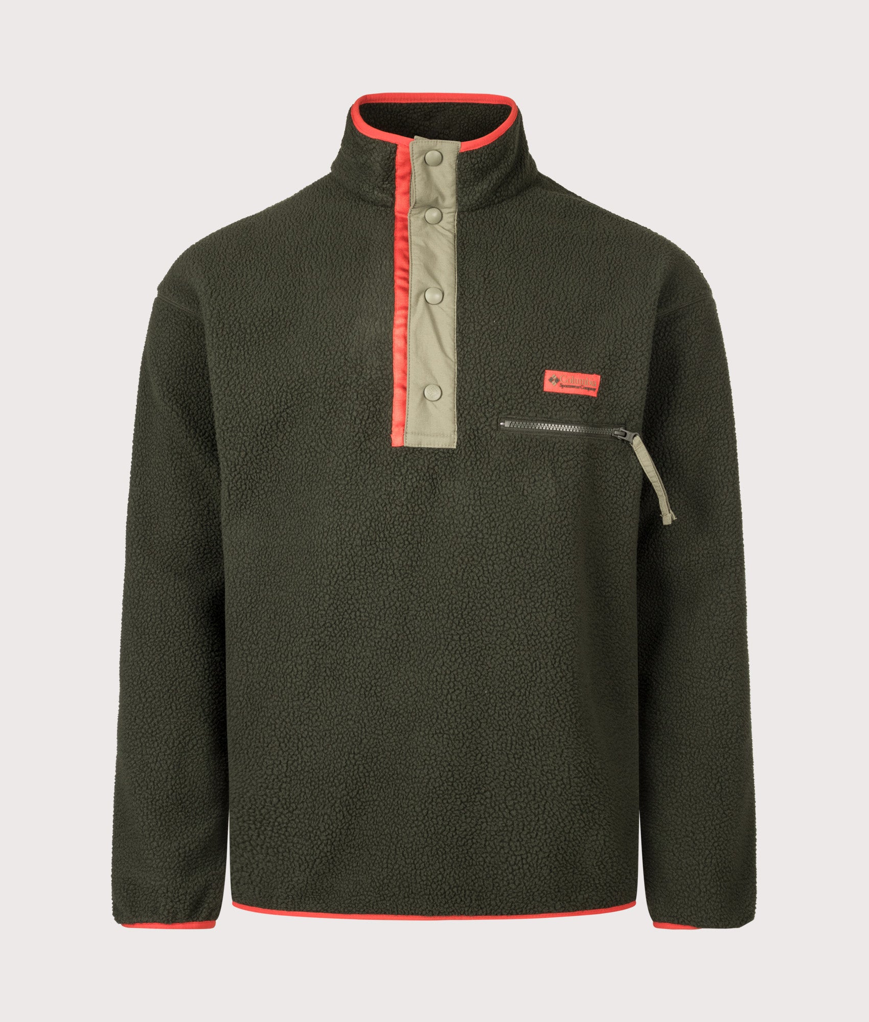 Columbia Regular Fit Helvetia II Half Snap Fleece in Greenscape at EQVVS Menswear. Detail shot.