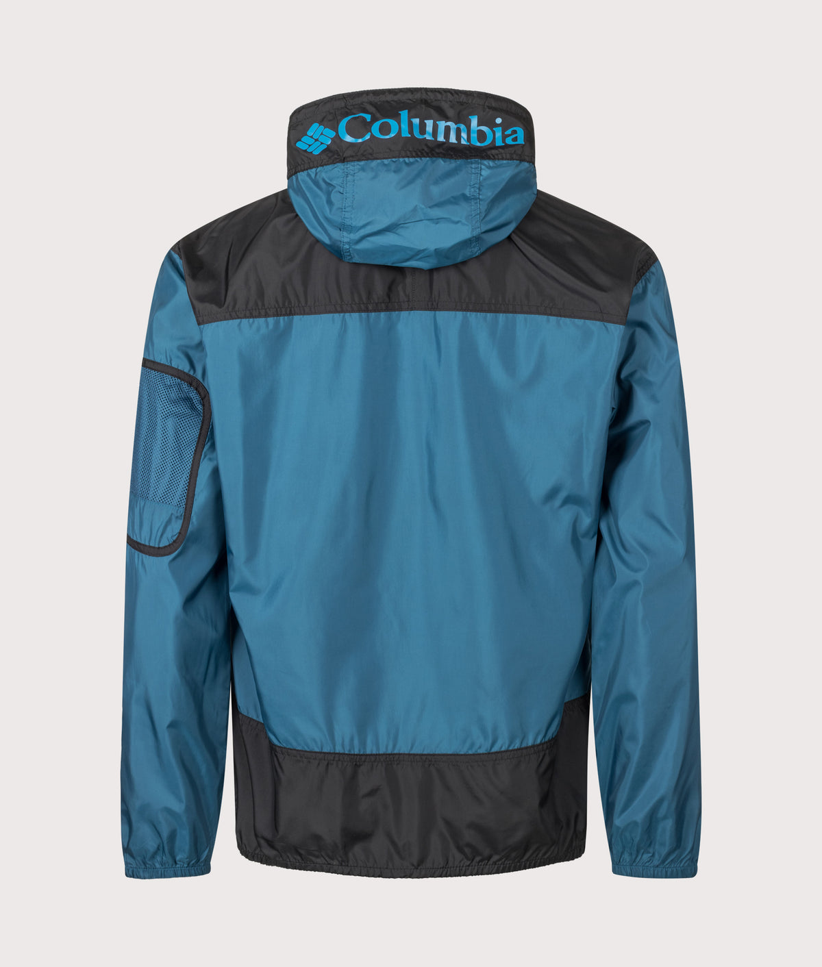 Columbia Regular Fit Challenger II Windbreaker in Phoenix Blue and Black at EQVVS Menswear. Back shot.