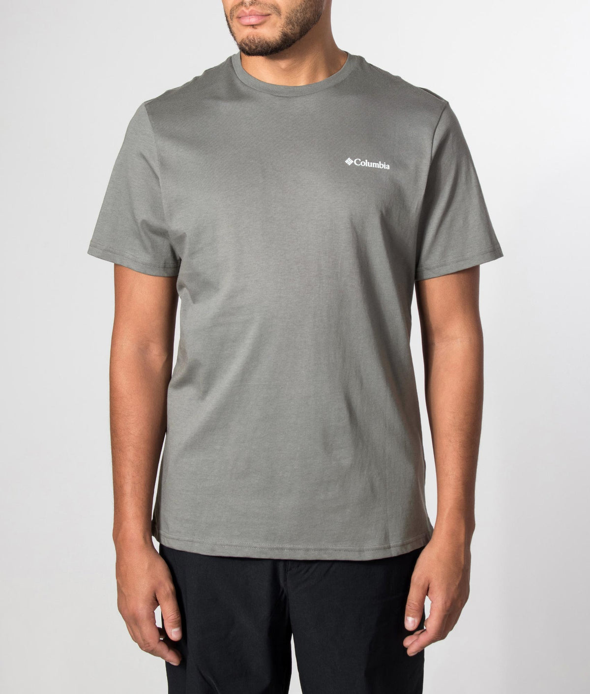 Columbia Regular Fit CSC Logo Back T-Shirt in Sedona Sage/Boxy at EQVVS Menswear. Model front shot.