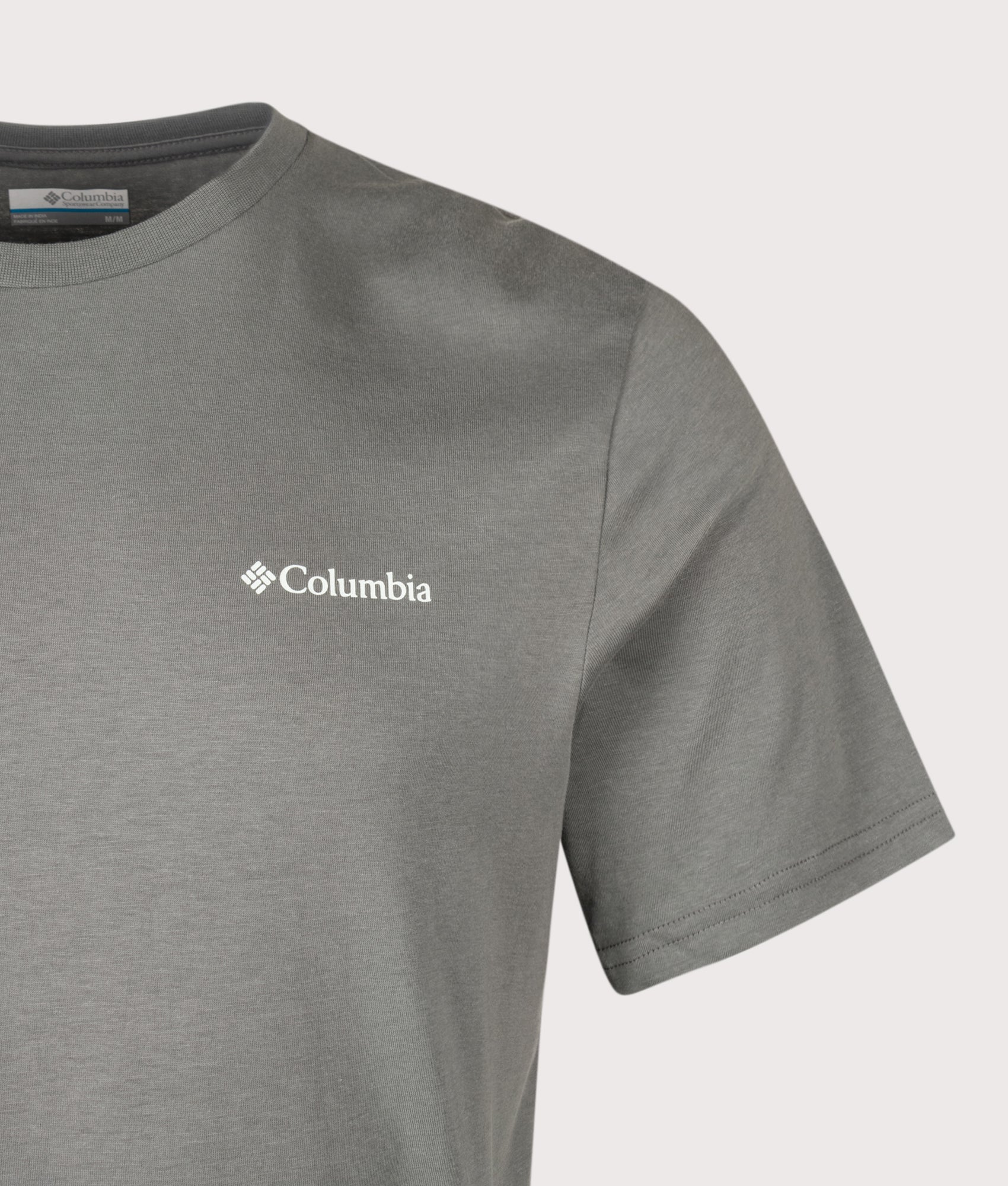 Columbia Regular Fit CSC Logo Back T-Shirt in Sedona Sage/Boxy at EQVVS Menswear. Detail shot.