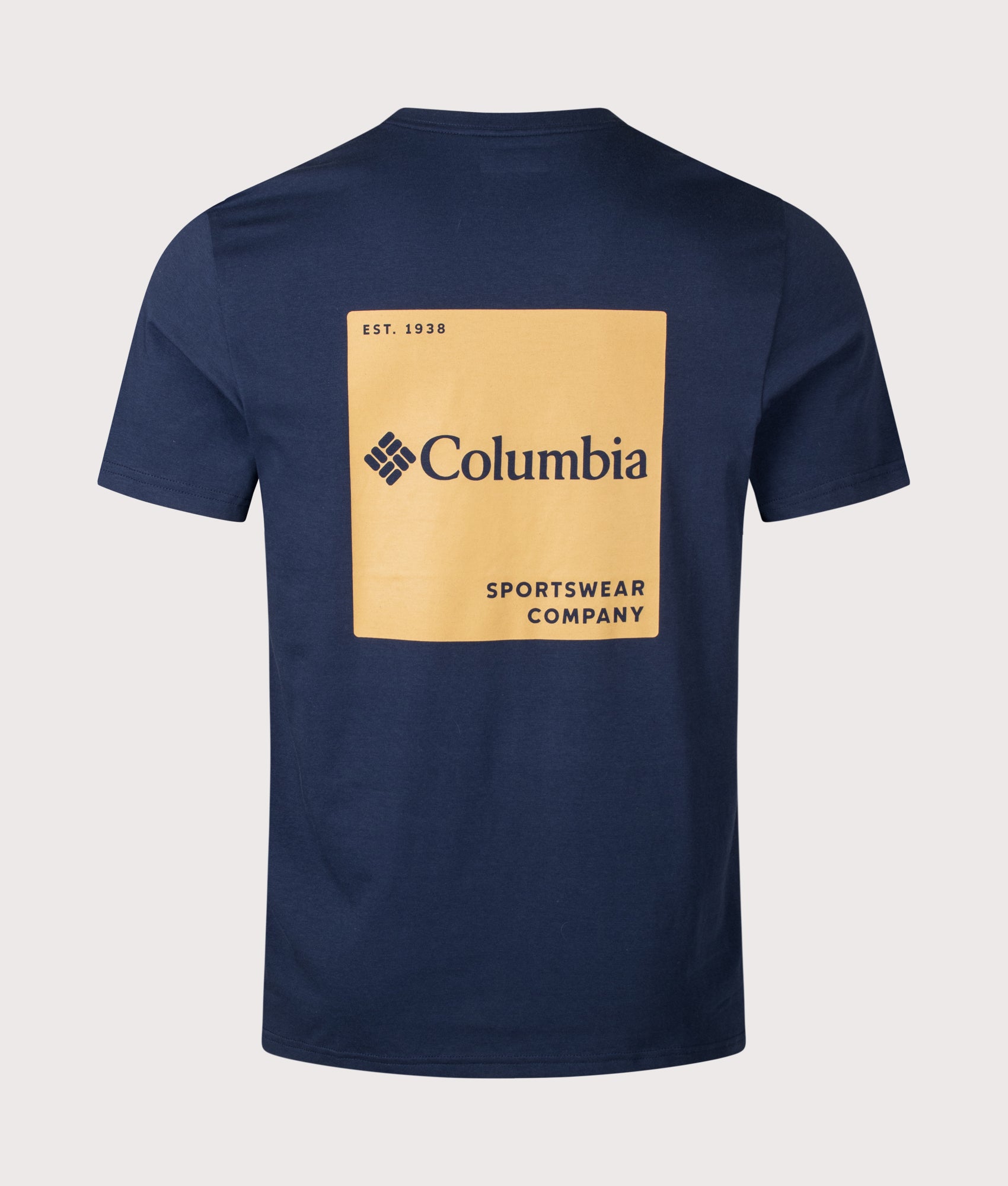 Columbia Regular Fit CSC Logo Back T-Shirt in Collegiate Navy/Boxy Brand at EQVVS Menswear. Back shot.