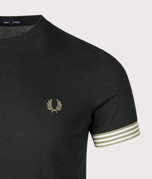 【FRED PERRY】 ★ Stripe Cuff T-Shirt ★ Night Green Striped Cuff T-Shirt - Night Green | Men's T-Shirts