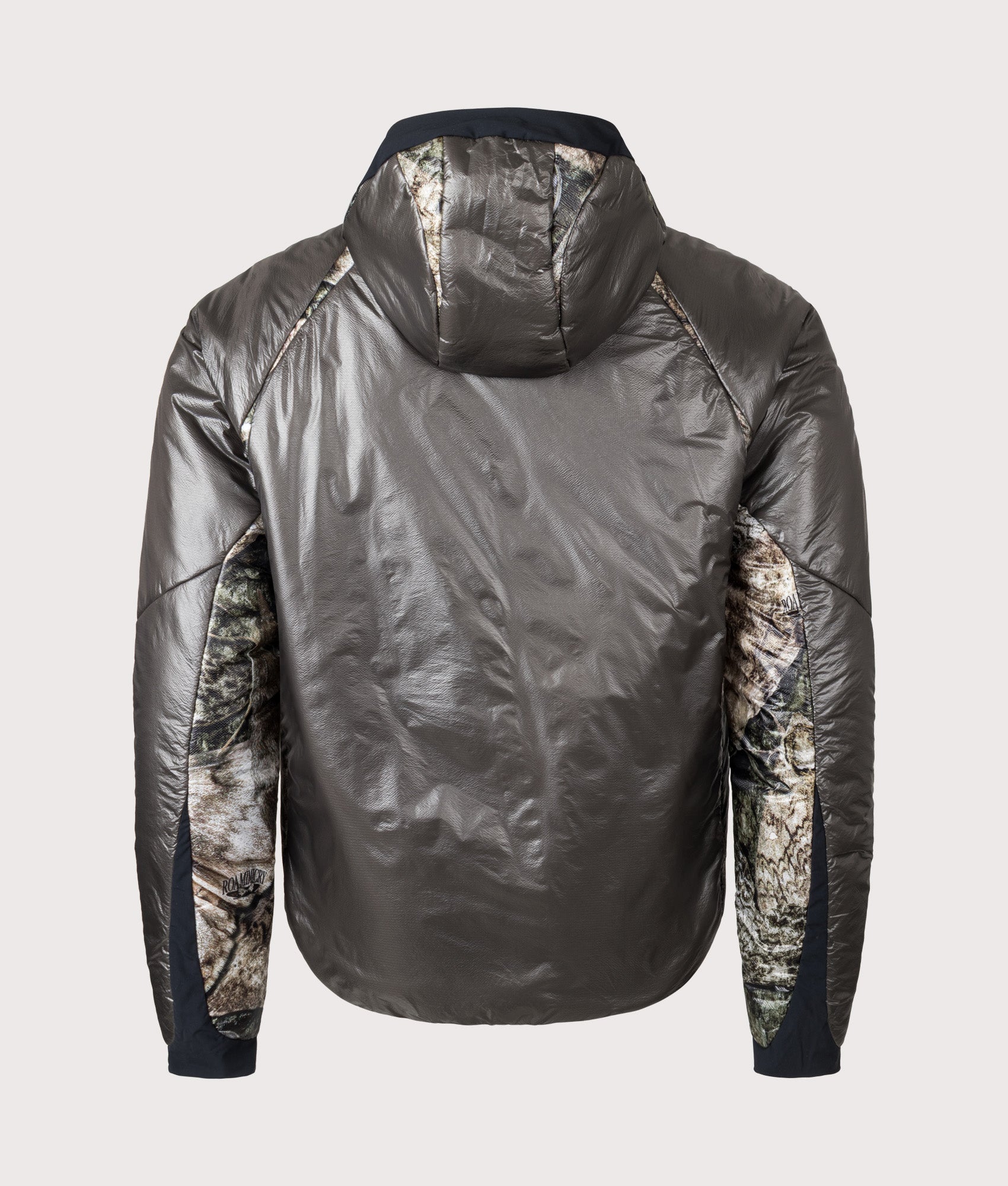 Hima Primaloft® Moth Print Insulated Synthetic Jacket in Anthracite by ROA. Shot by EQVVS. Back shot.