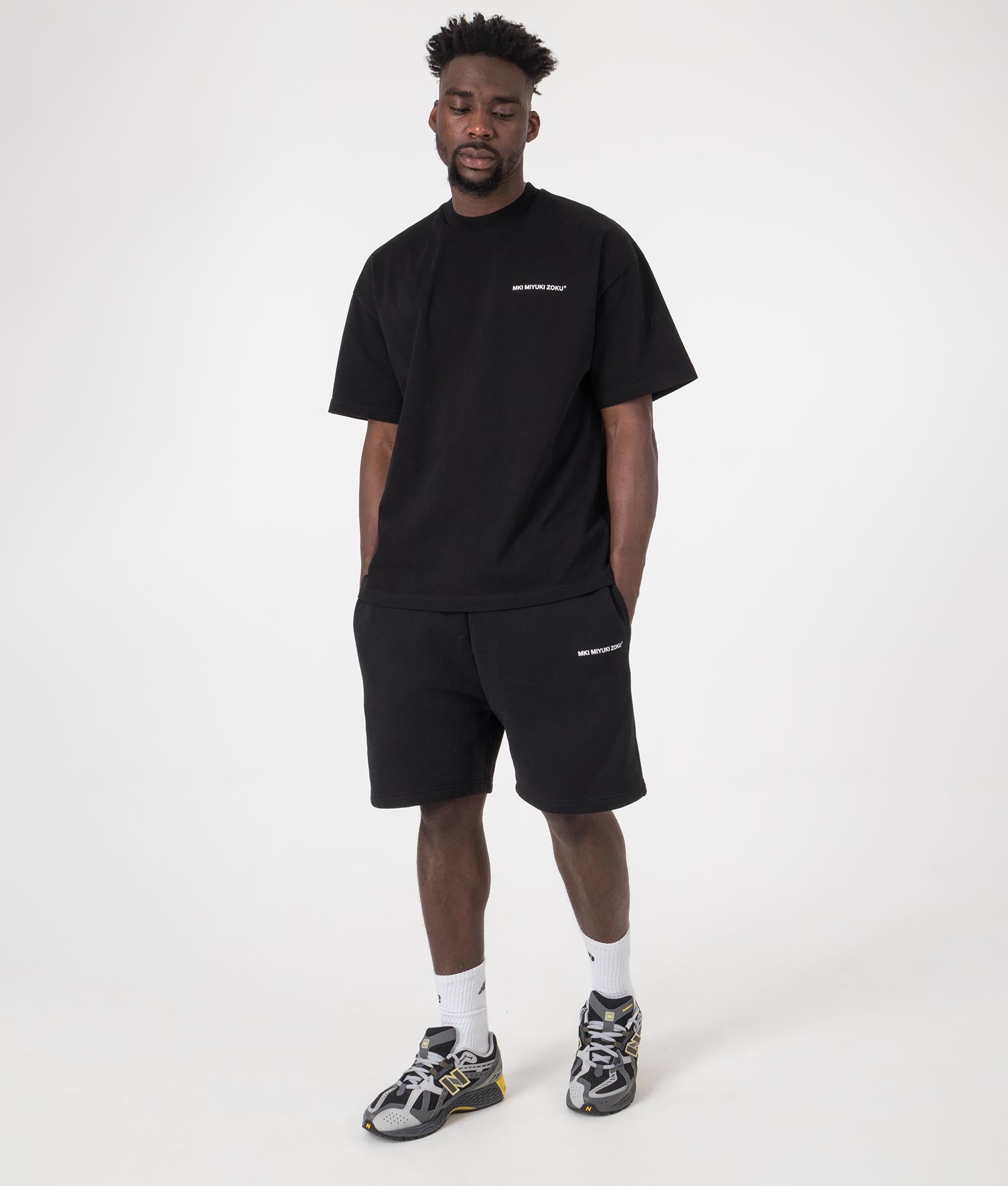 MKI Miyuki Zoku Uniform Shorts in Black. EQVVS Full Model Shot.