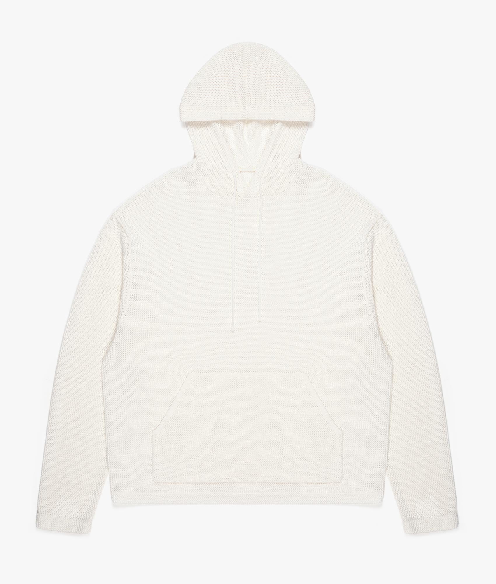 Oversized Loose Gauge Hoodie in Off White by MKI MIYUKI ZOKU. EQVVS Front Flat Shot. 
