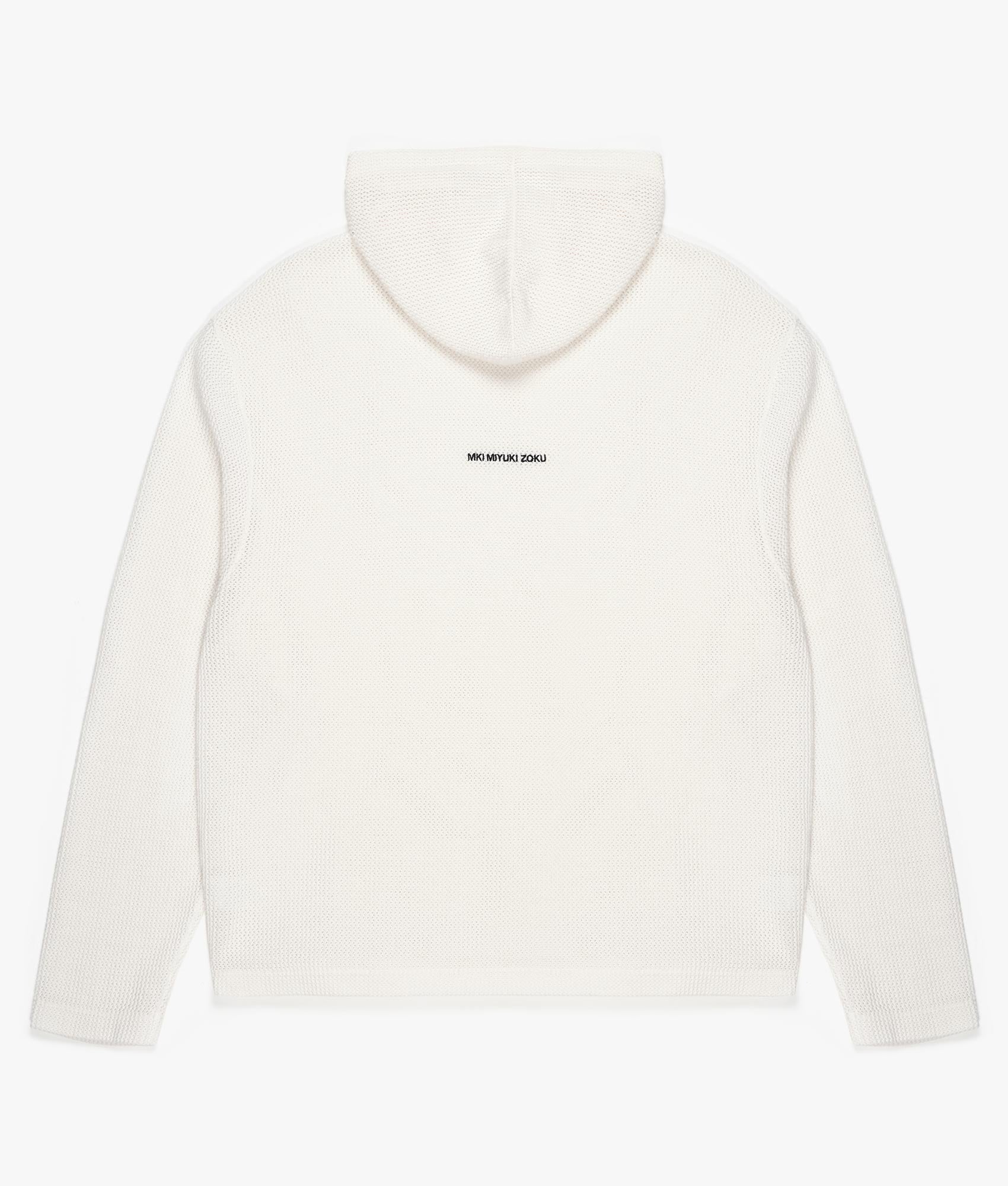 Oversized Loose Gauge Hoodie in Off White by MKI MIYUKI ZOKU. EQVVS Front Flat Shot.