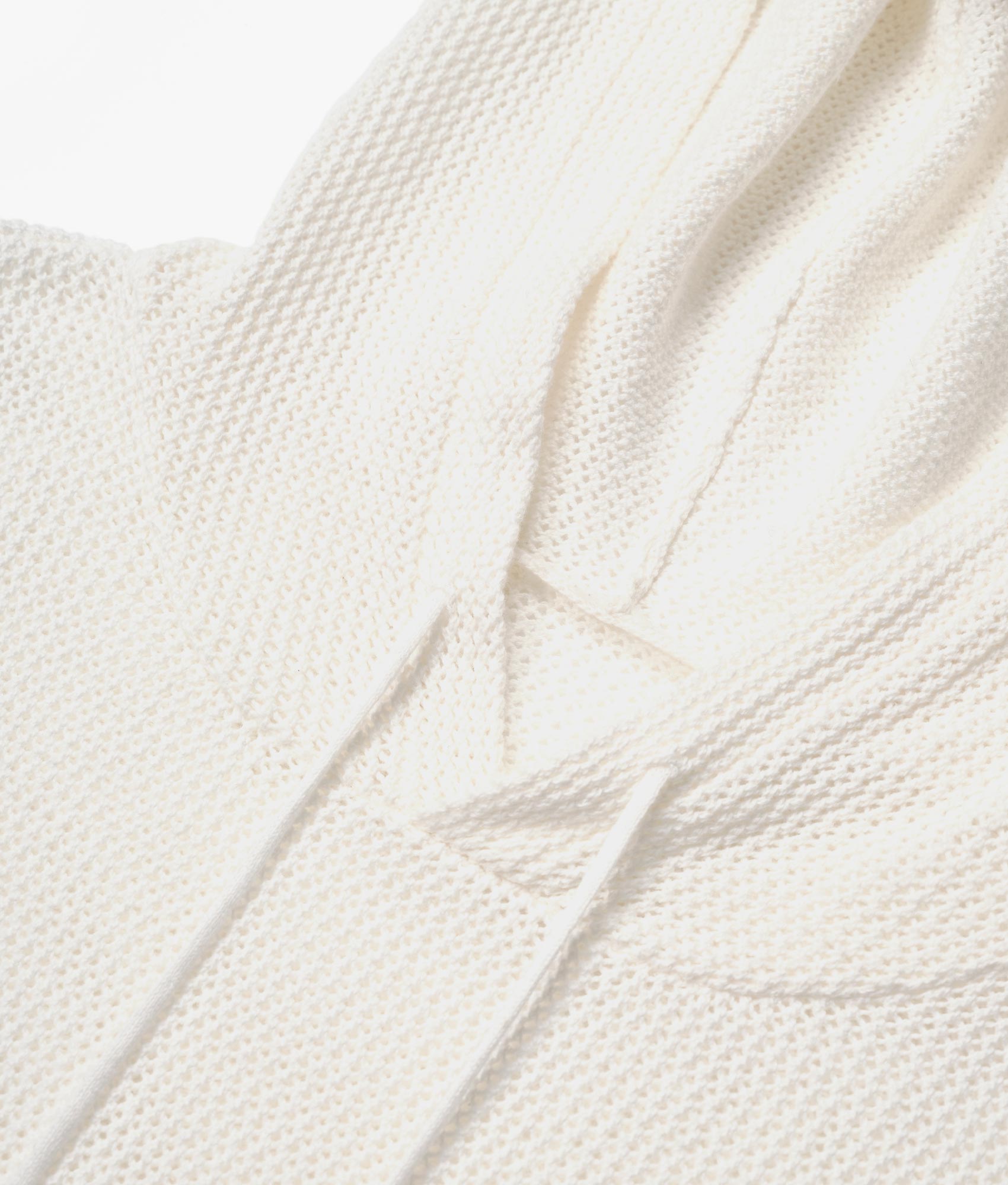 Oversized Loose Gauge Hoodie in Off White by MKI MIYUKI ZOKU. EQVVS Detail Shot.