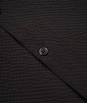 Oversized Seersucker Vacation Shirt in Black by MKI MIYUKI ZOKU. EQVVS Detail Shot.