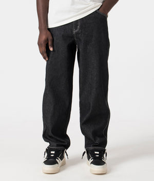 Classic Baggy Denim Pants in Black Washed by Dime MTL. EQVVS Front Angle Shot.
