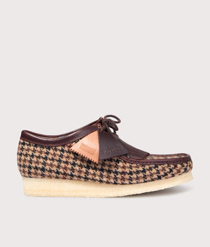 Wallabee by Clarks in Brown Tweed. Shot by EQVVS. Front shot.