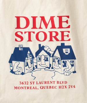 Skateshop Tote Bag in Off White by Dime MTL. EQVVS Detail Shot