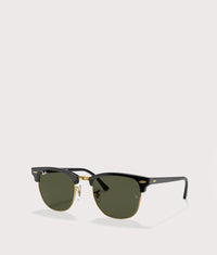 Clubmaster Classic Sunglasses: W0365 Polished Black on Gold-Green Lens 