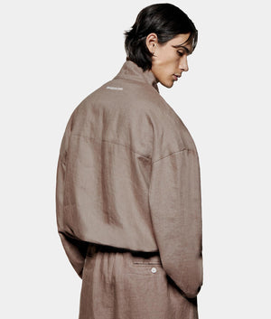 Linen Track Jacket. Shot by EQVVS. Back model detail shot.