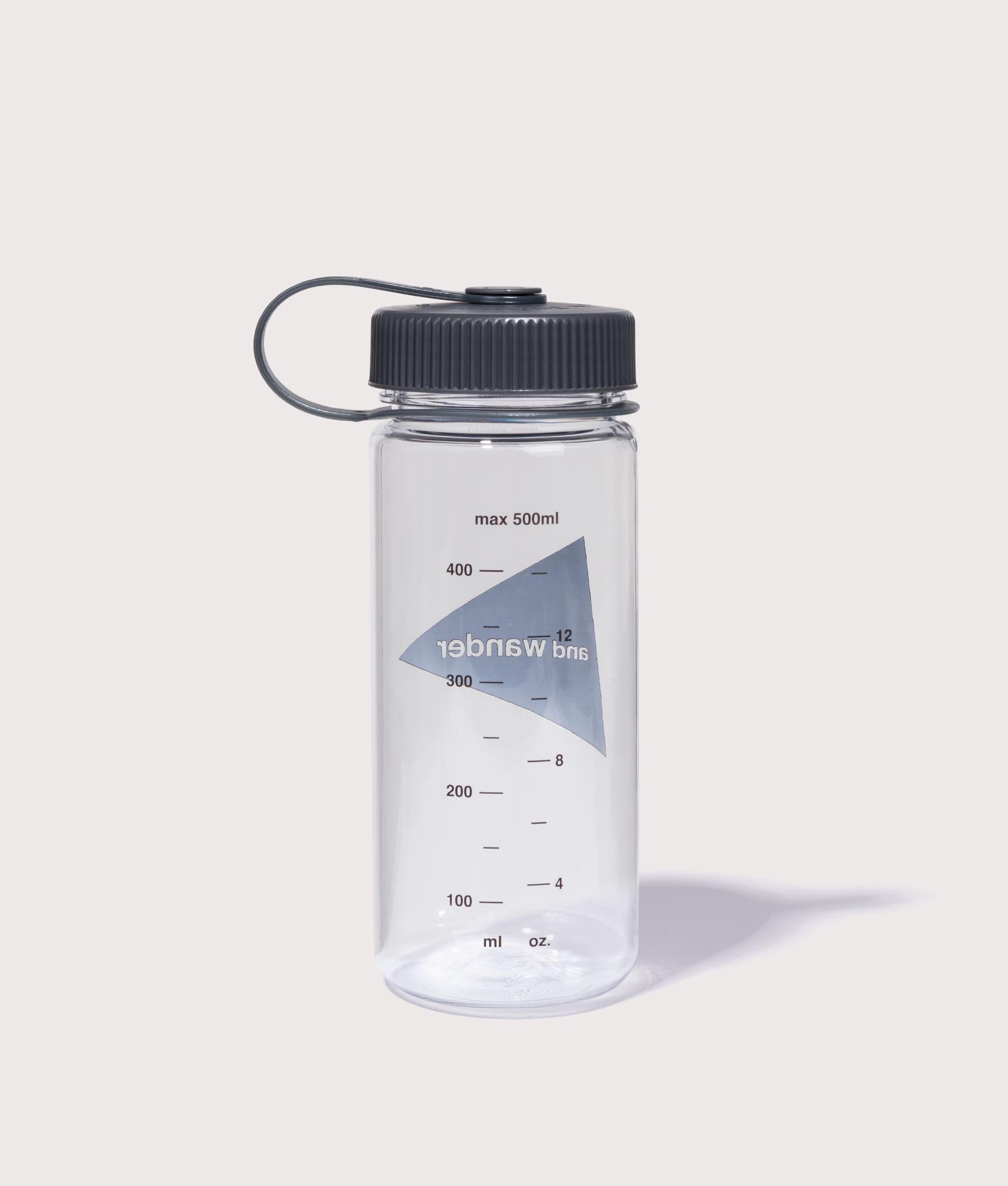 and wander Logo Bottle 500ml see-through with black lid and logo. EQVVS Back Shot