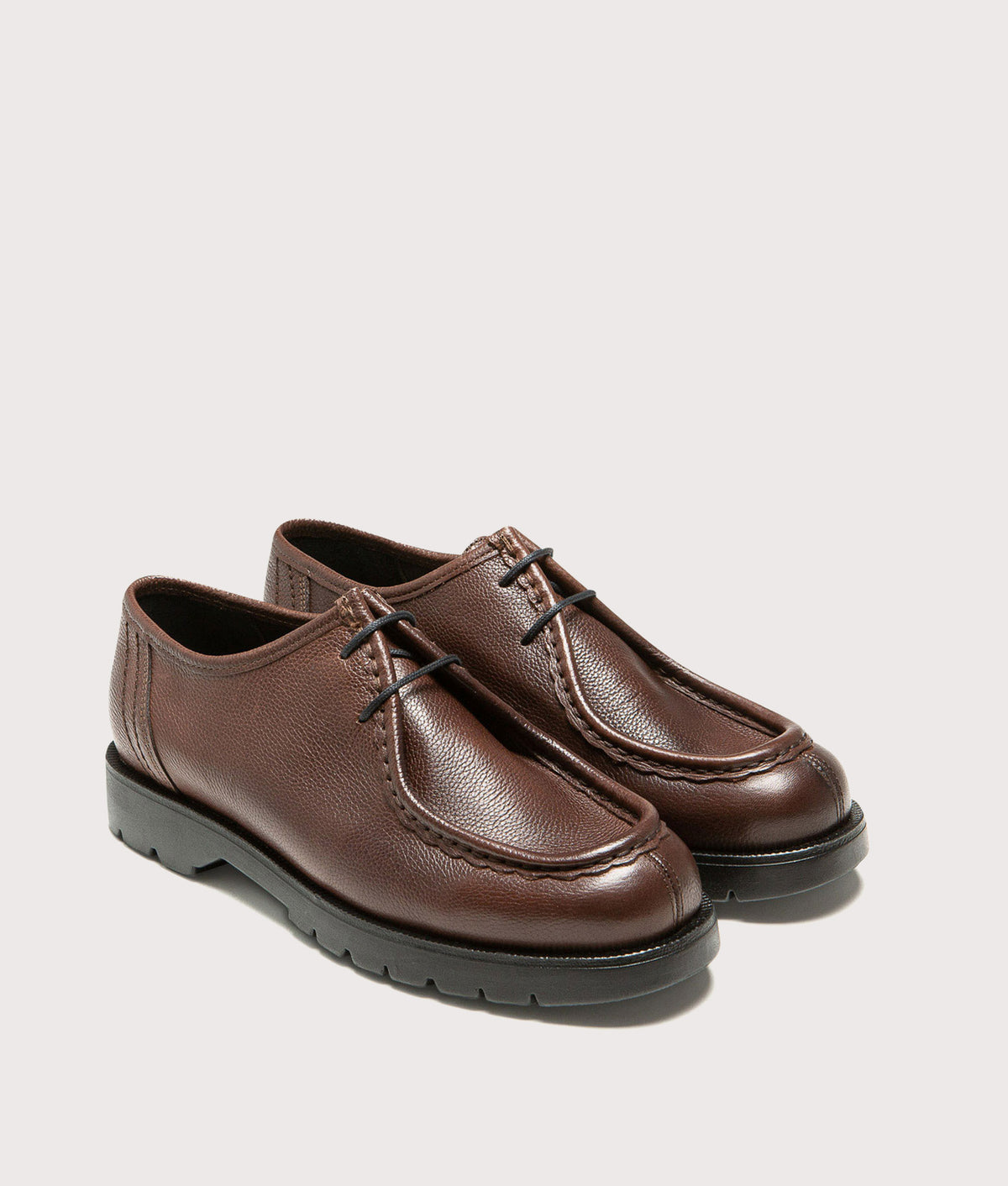 KLEMAN Padror G VGT Shoes in Coffee at EQVVS Menswear. Angled front shot.
