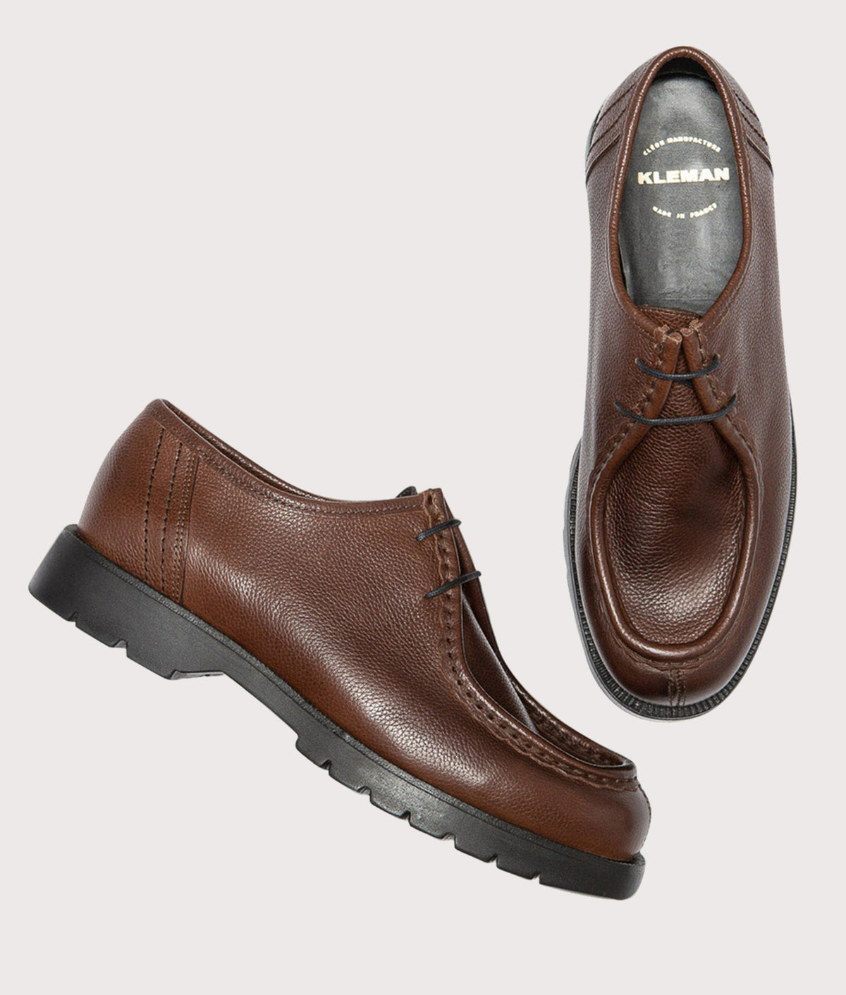 KLEMAN Padror G VGT Shoes in Coffee at EQVVS Menswear. Top shot.