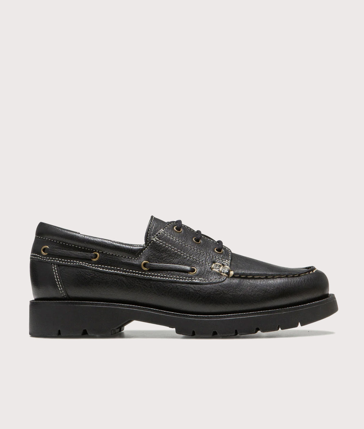 KLEMAN Embruns Oak Loafers in Black at EQVVS Menswear. Side shot.