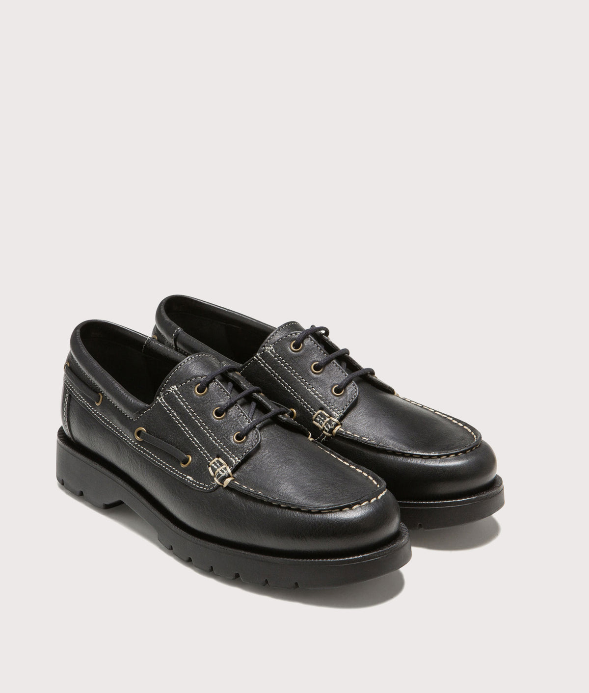 KLEMAN Embruns Oak Loafers in Black at EQVVS Menswear. Angled front shot.