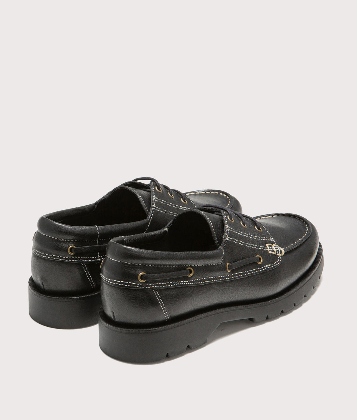 KLEMAN Embruns Oak Loafers in Black at EQVVS Menswear. Angled back shot.