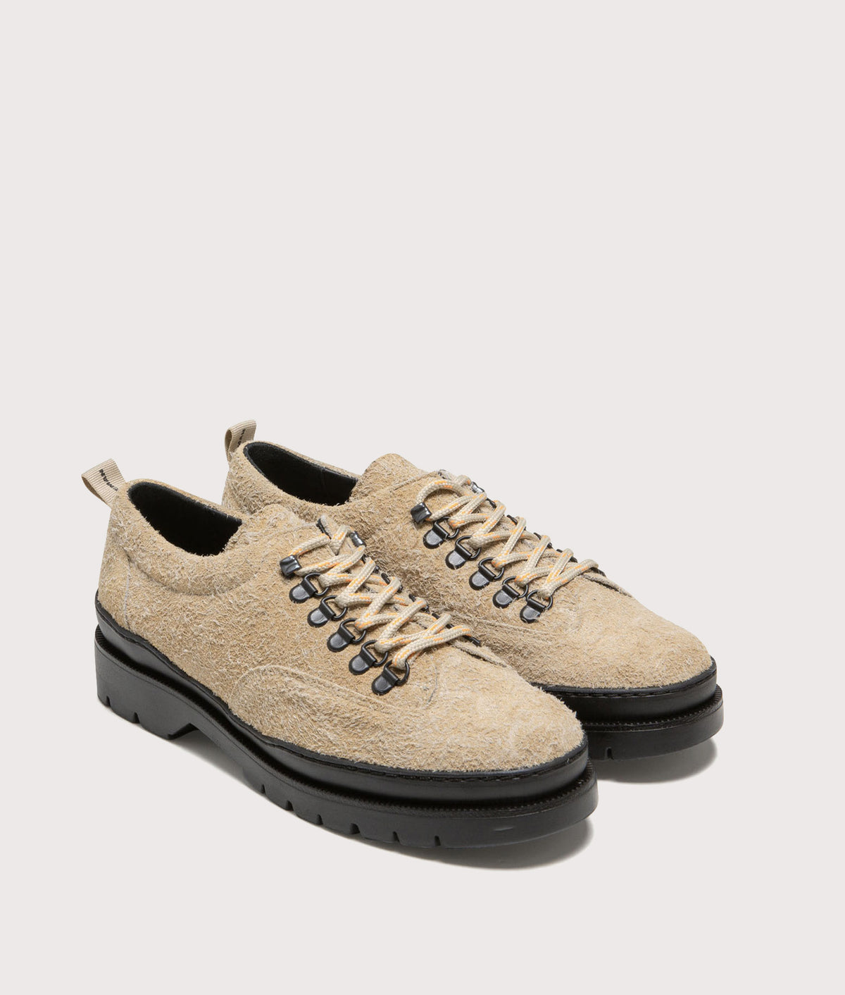 KLEMAN Courrier 2 Fur Derbies in Powdered Sand at EQVVS Menswear. Angled front shot.