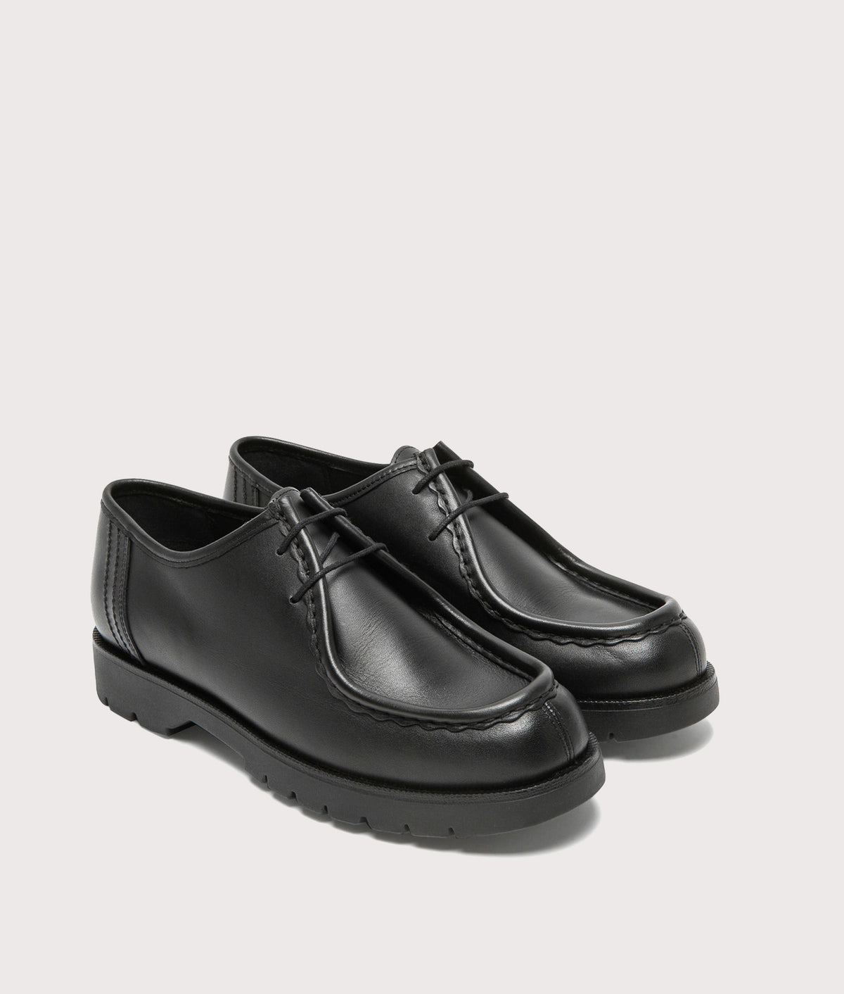 KLEMAN Padror Shoes in Black at EQVVS Menswear. Angled front shot.