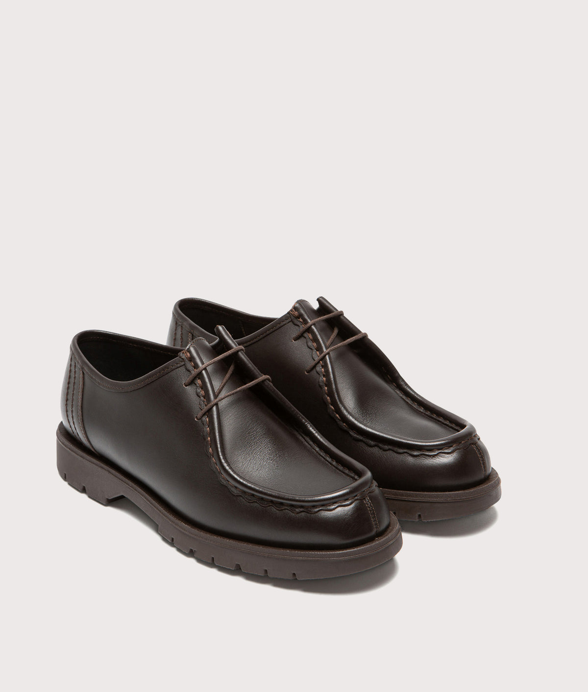 KLEMAN Padror Shoes in Brown at EQVVS Menswear. Angled front shot.