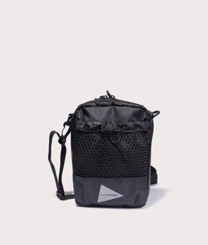 and wander Ecopak Shoulder Pouch Bag in black with mesh pocket. EQVVS Front Shot