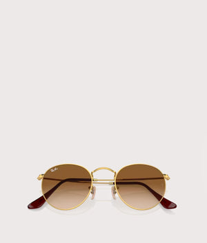 Round-Metal-Sunglasses-Polished-Gold-Brown-Lens-Ray-Ban-EQVVS