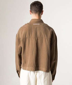 Sandwash Cupro Trucker Jacket in Brown | MKI MIYUKI ZOKU | Shot at EQVVS | Back model shot