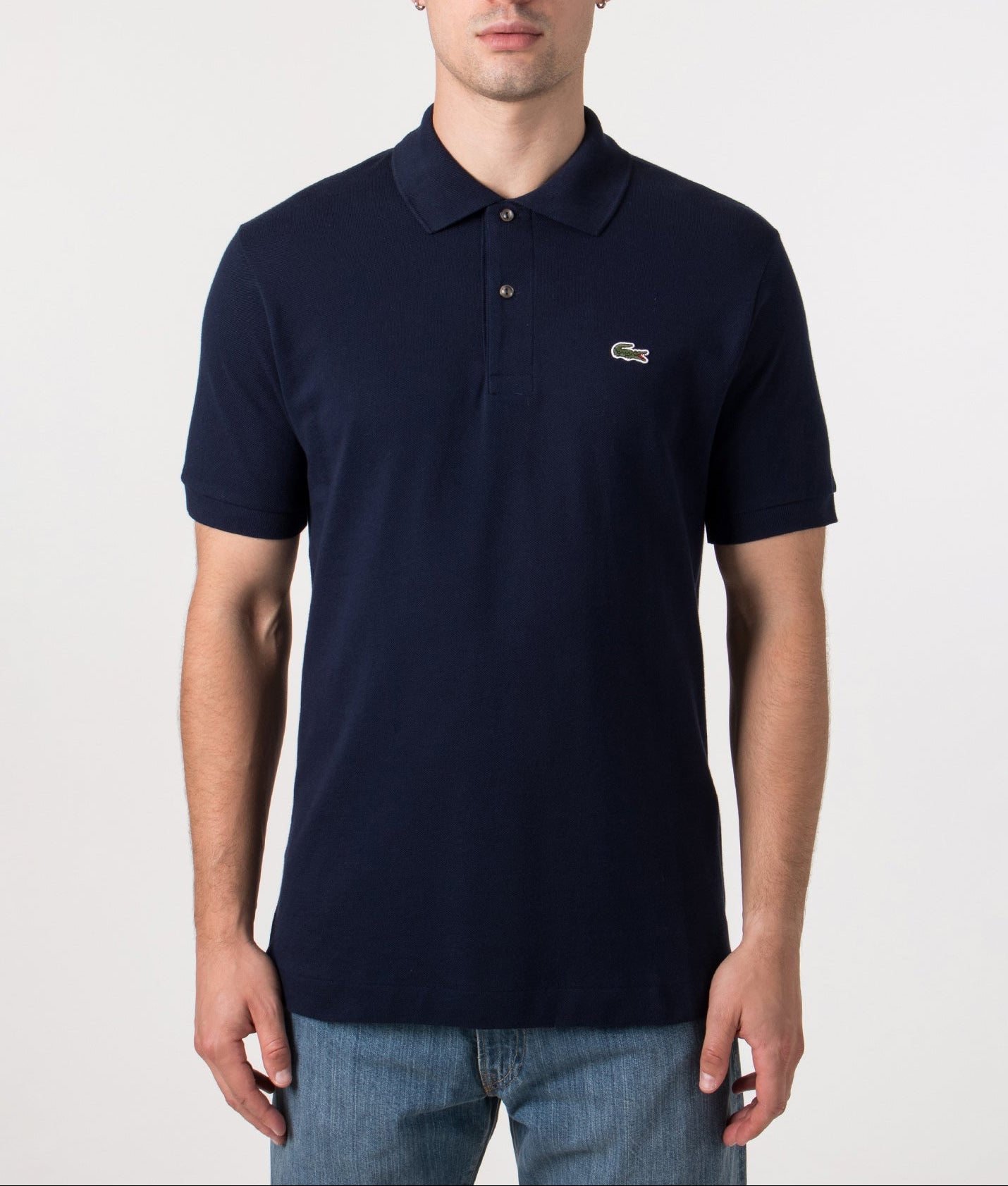 Classic Fit L1212 Croc Logo Polo Shirt in Navy. | Lacoste | Shot at EQVVS | Front model shot
