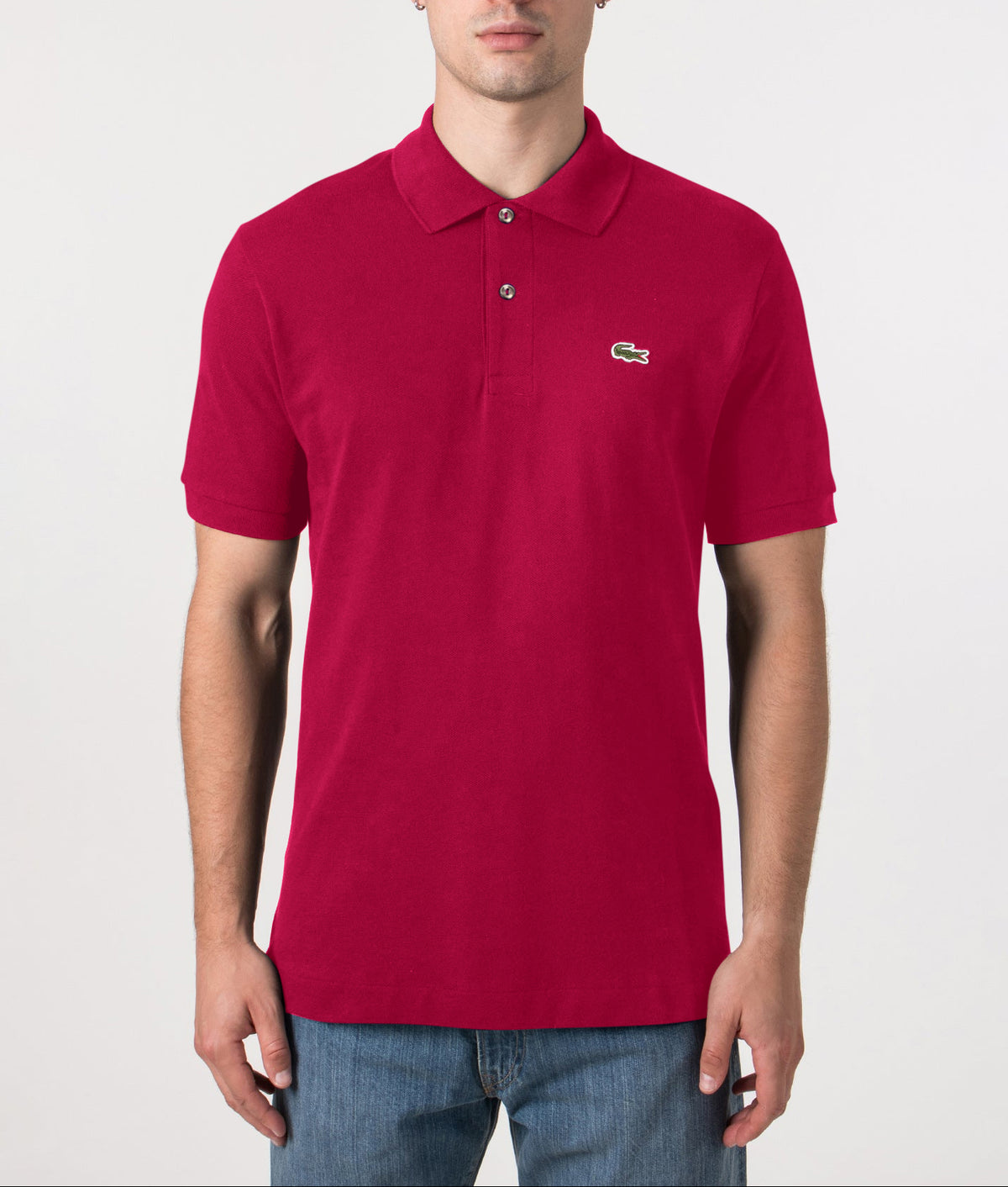 Lacoste L1212 Croc Polo Shirt White at EQVVS Menswear. Front model shot.