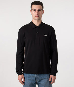 Long Sleeve Croc Logo Polo Shirt in Black. | Lacoste | Shot at EQVVS | Front model shot

