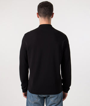 Long Sleeve Croc Logo Polo Shirt in Black. | Lacoste | Shot at EQVVS | Back model shot
