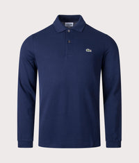 Long Sleeve Croc Logo Polo Shirt: 166 Navy 