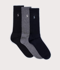 3 Pack of Stretch Crew Socks: 001 ASST Navy/Charcoal Heather/Black 