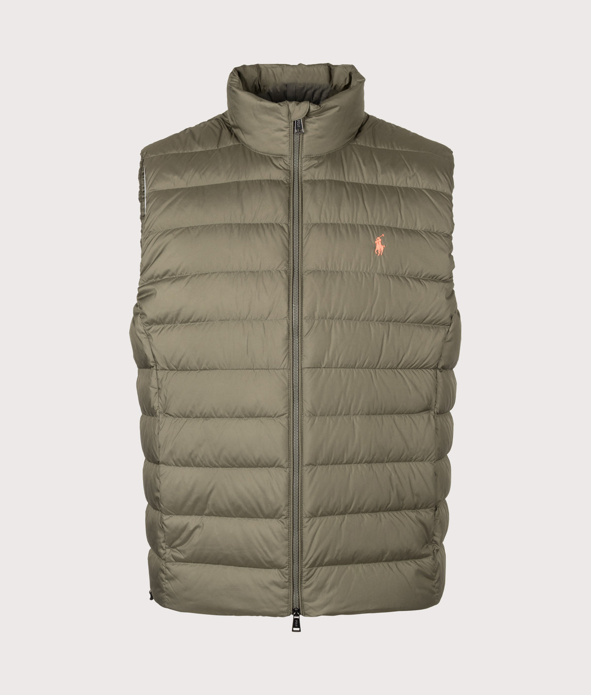 Polo Ralph Lauren The Colden Packable Down Vest in Cruise Olive at EQVVS Menswear. Front shot.
