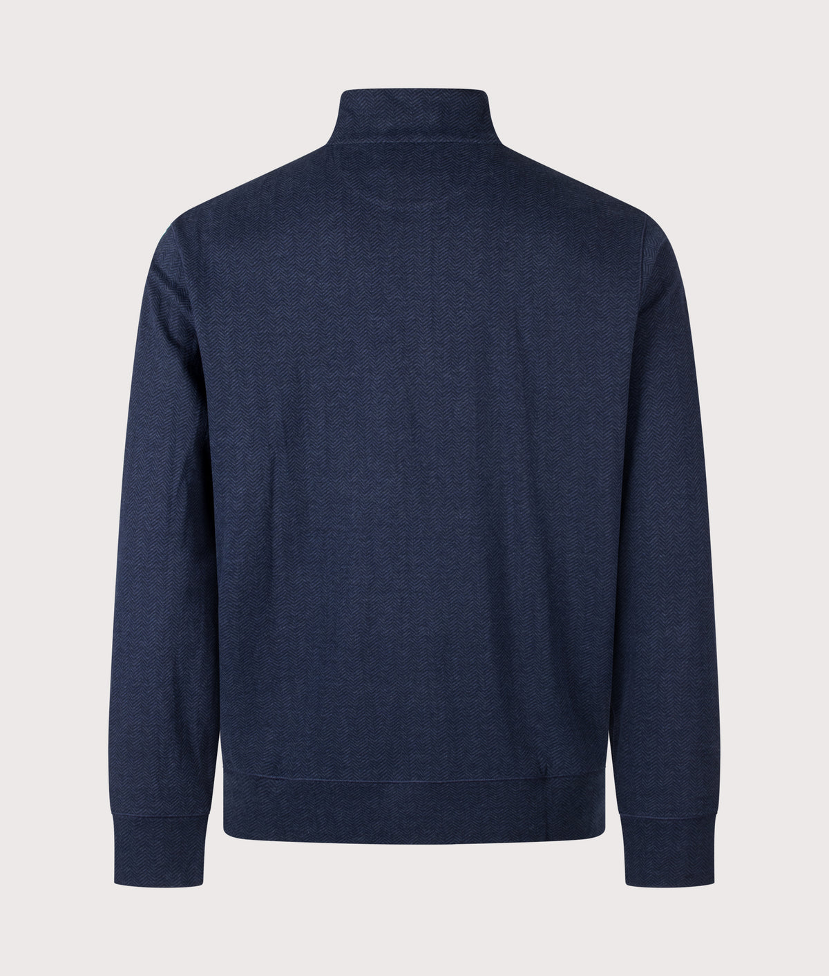 Polo Ralph Lauren Herringbone-Print Quarter Zip Sweatshirt in Spring Navy Heather at EQVVS Menswear. Back shot.