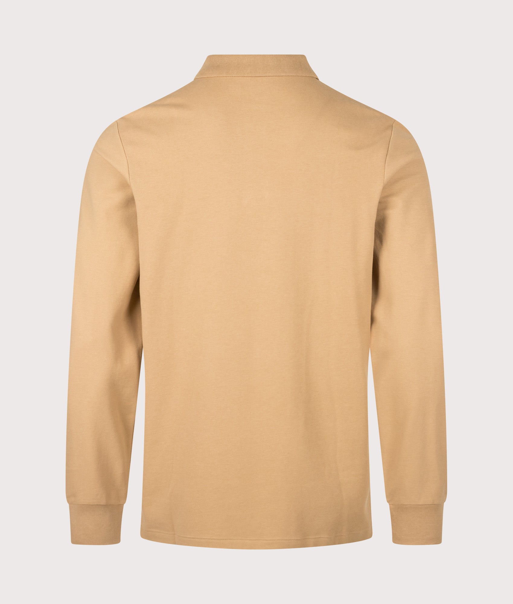 Polo Ralph Lauren Custom Slim Fit Stretch Mesh Long Sleeve Polo Shirt in Classic Camel at EQVVS Menswear. Back shot.