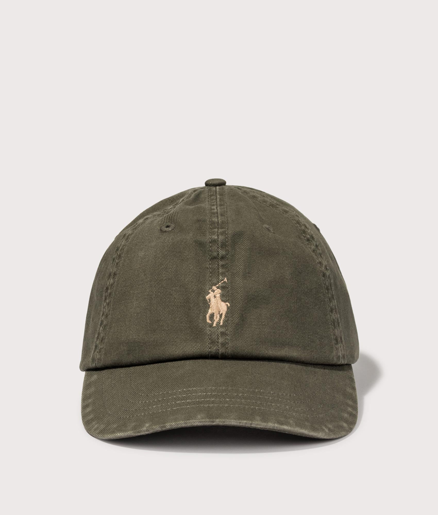 Polo Ralph Lauren Iconic Cotton Chino Ball Cap in Company Olive at EQVVS Menswear. Front shot.