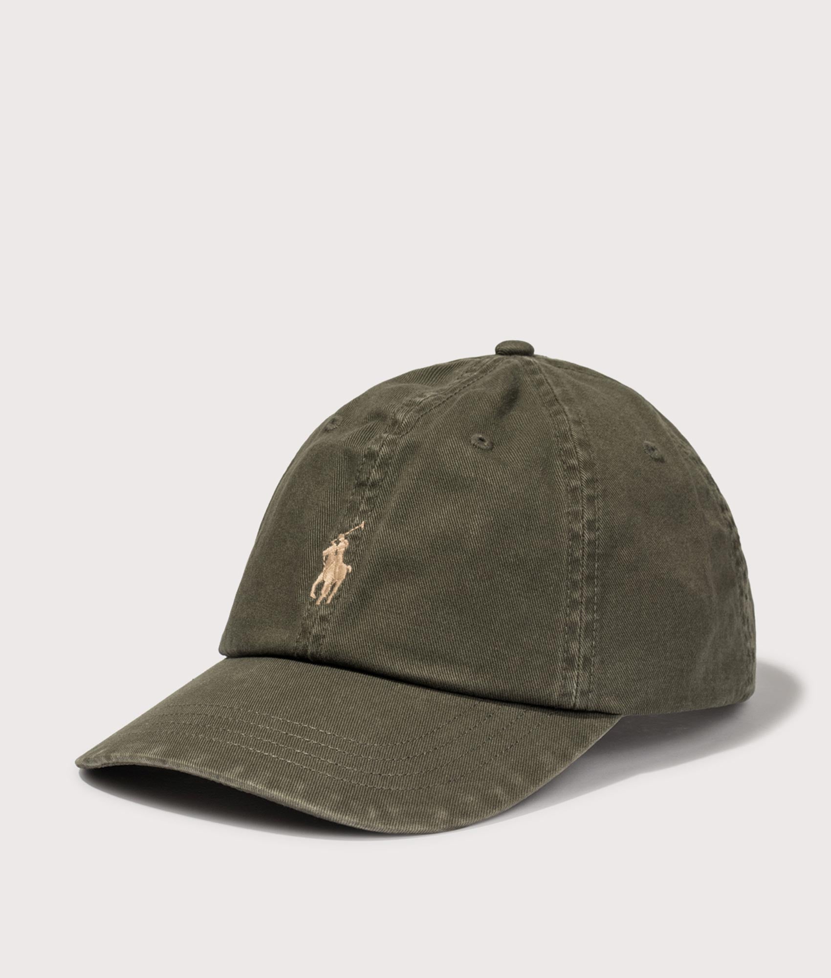 Polo Ralph Lauren Iconic Cotton Chino Ball Cap in Company Olive at EQVVS Menswear. Angled front shot.