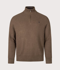 Regular Fit Quarter Zip Cotton Mesh Knitted Jumper: 002 Nutmeg Brown Heather 