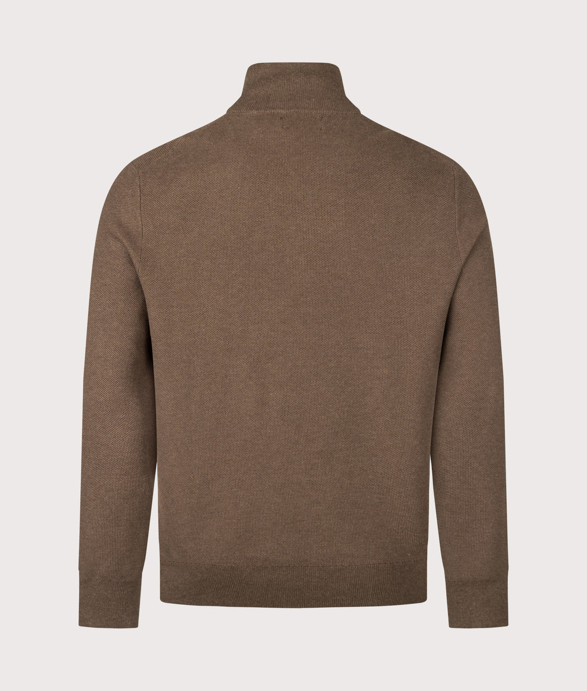 Polo Ralph Lauren Regular Fit Quarter Zip Cotton Mesh Knitted Jumper in Nutmeg Brown Heather at EQVVS Menswear. Back shot.