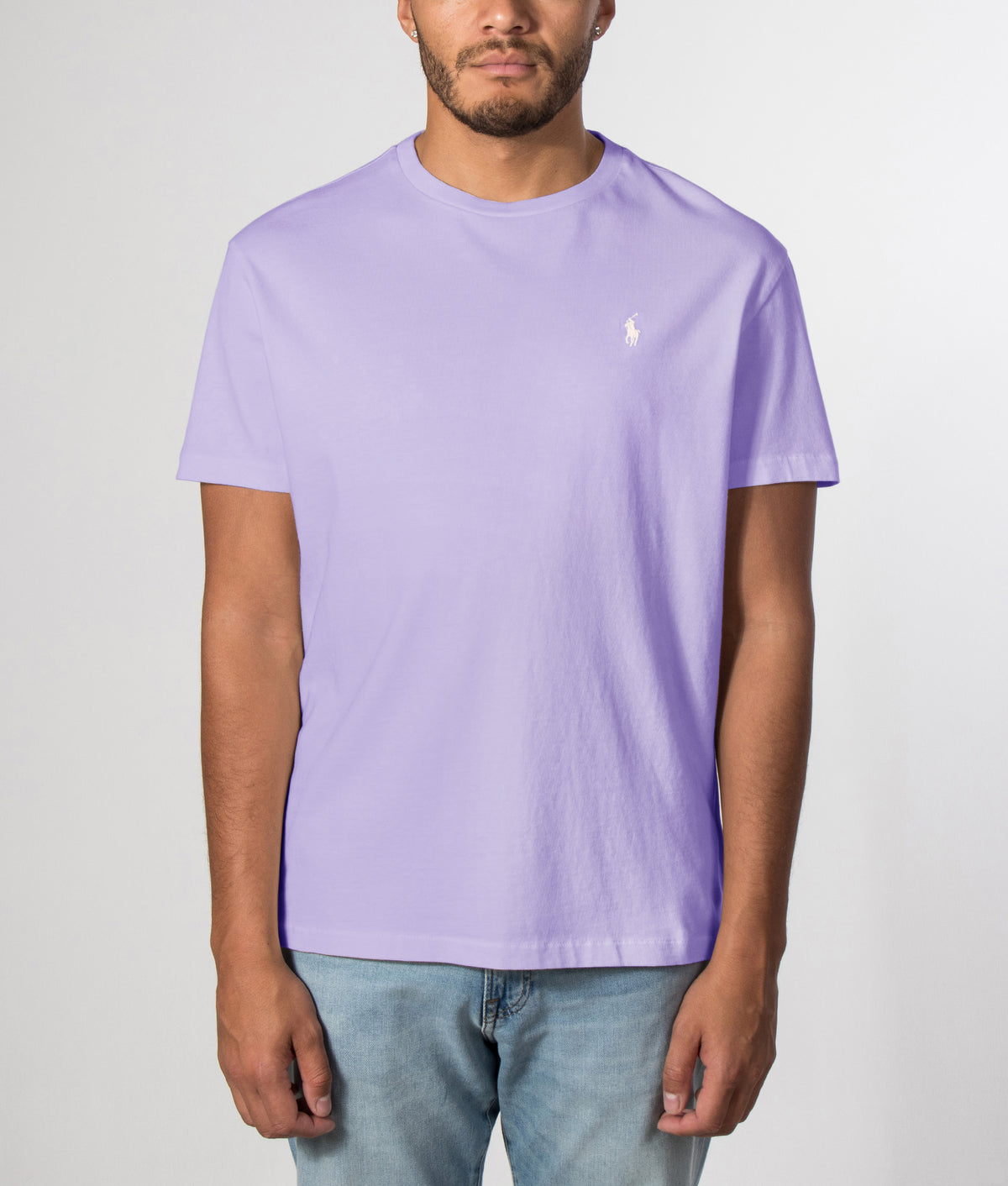 Polo Ralph Lauren Classic Fit Jersey T-Shirt in Powder Purple at EQVVS Menswear. Front model shot.