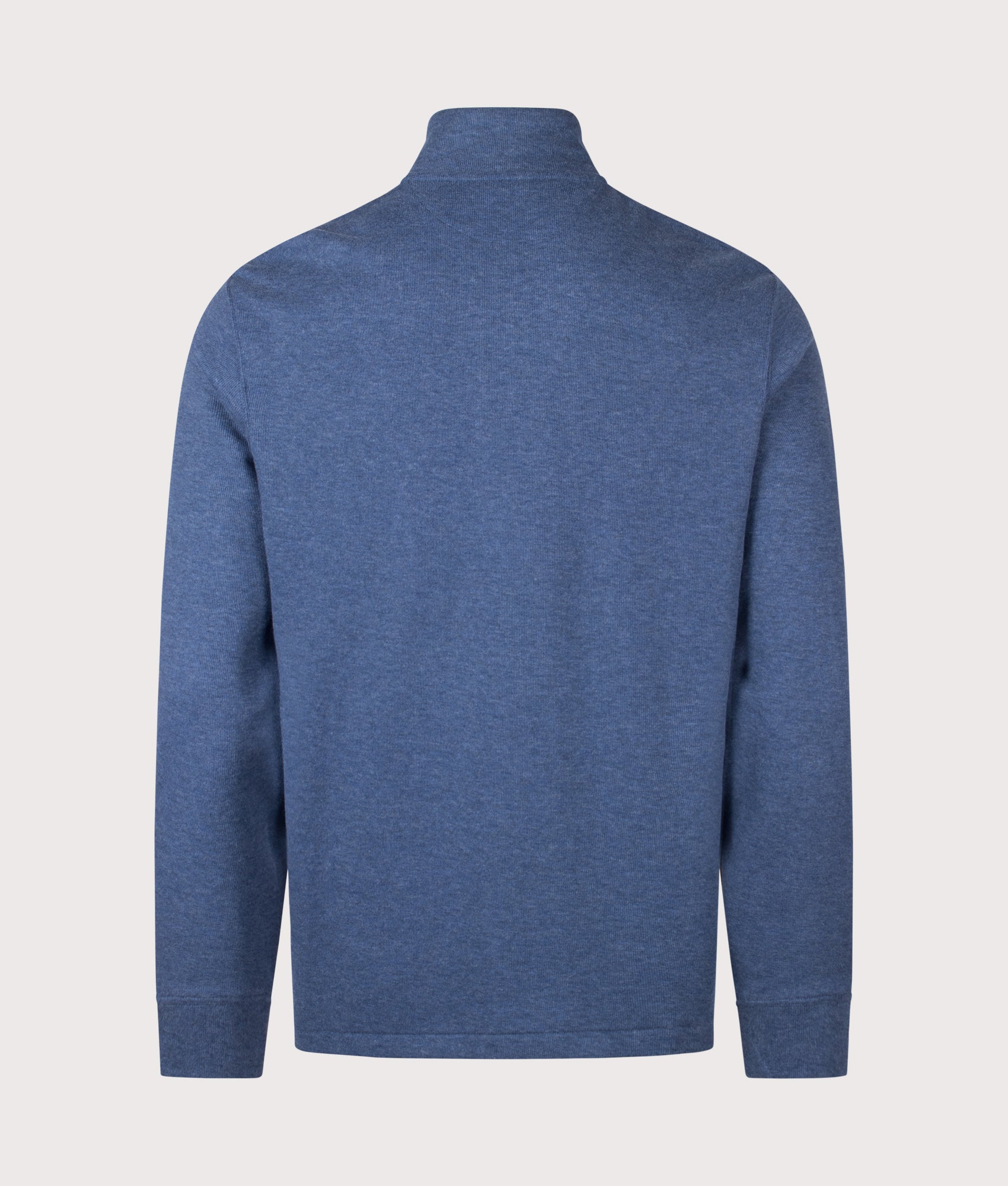 Polo Ralph Lauren Estate-Rib Quarter Zip Knit Jumper in Derby Blue Heather at EQVVS Menswear. Back shot.
