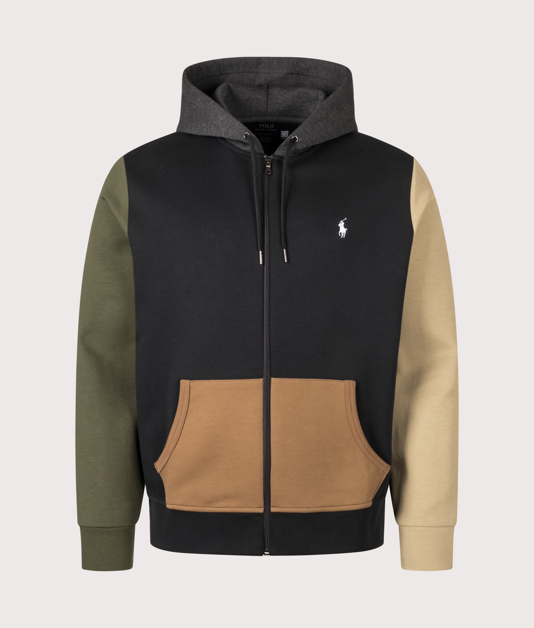 Polo Ralph Lauren Double-Knit Zip Through Hoodie in Polo Black Multi at EQVVS Menswear. Front shot.