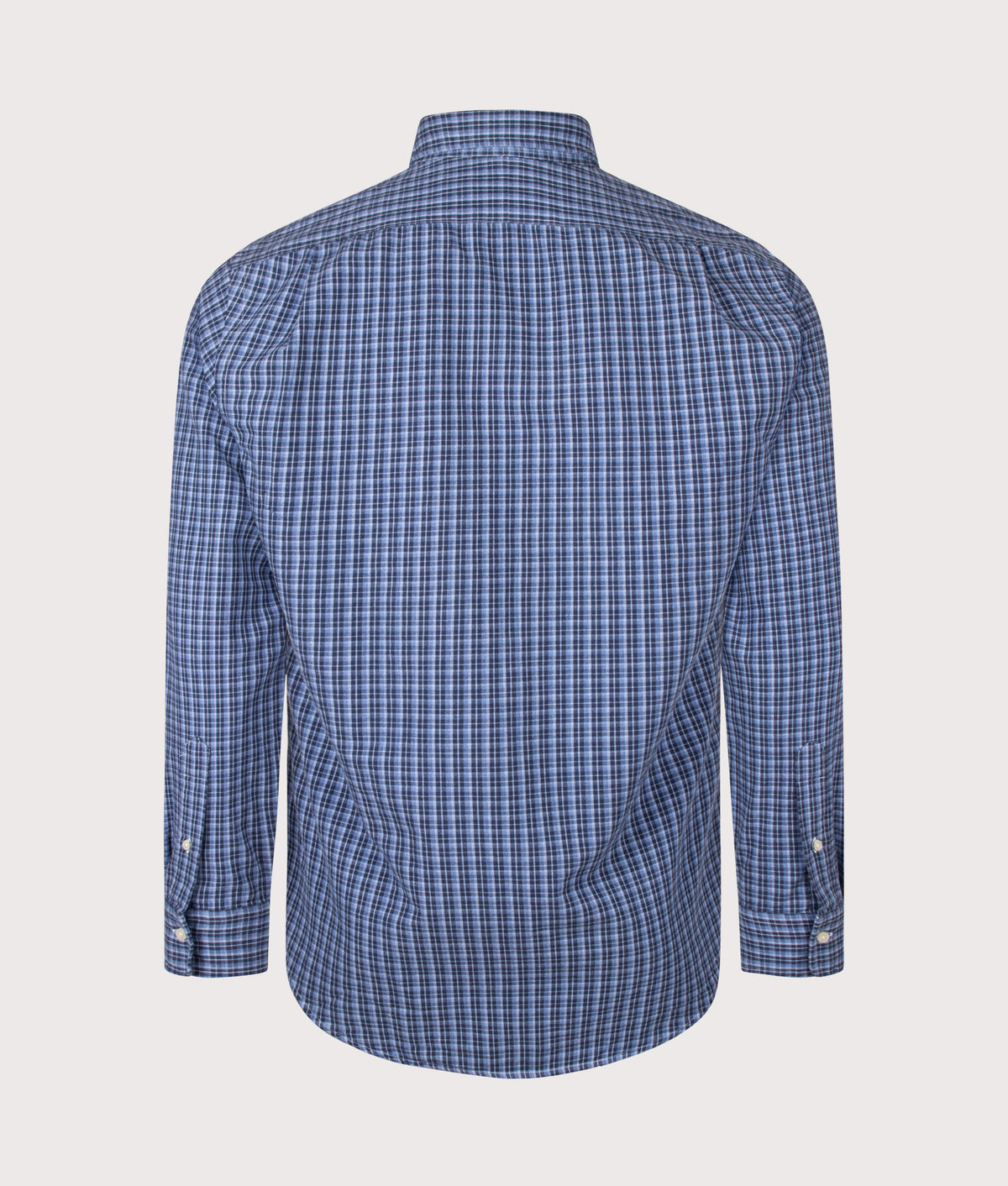 Polo Ralph Lauren Custom Fit Plaid Oxford Shirt in Blue Heather Multi at EQVVS Menswear. Back shot.