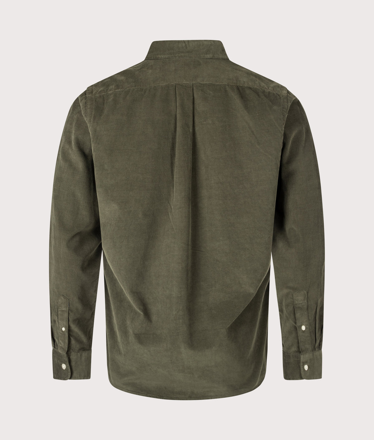 Polo Ralph Lauren Custom Fit Corduroy Shirt in Company Olive at EQVVS Menswear. Back shot.