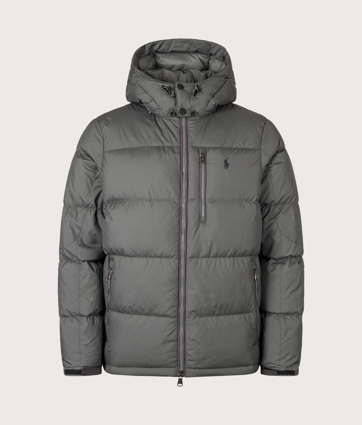 Polo Ralph Lauren The Gorham Down Jacket in Charcoal Grey at EQVVS Menswear. Front shot.