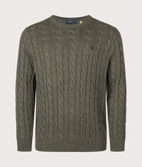 Regular Fit Cable Knit Cotton Jumper: 554 Olive Shrub Heather 