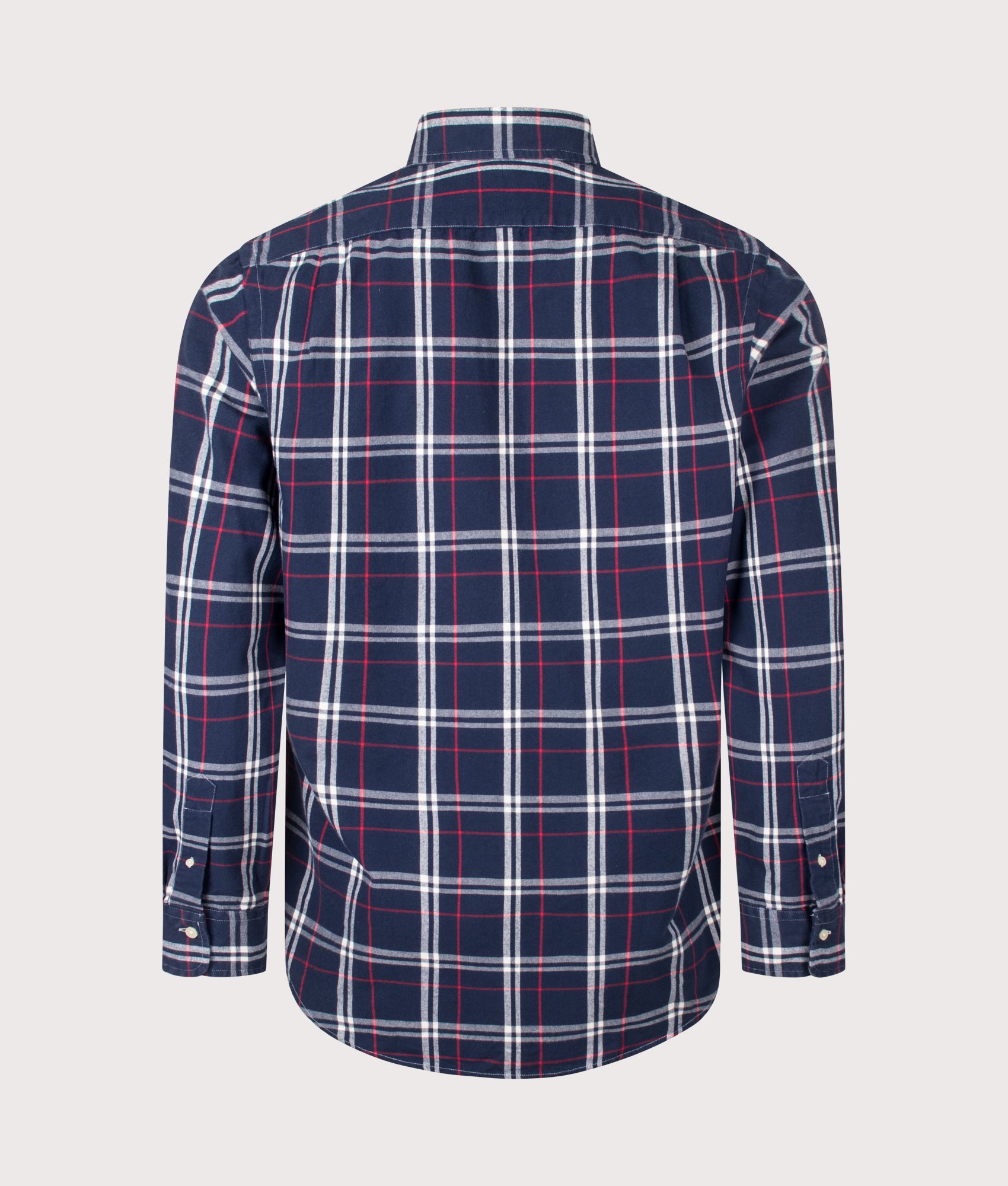Polo Ralph Lauren Custom Fit Plaid Oxford Shirt in Navy, Red and White at EQVVS Menswear. Back shot.